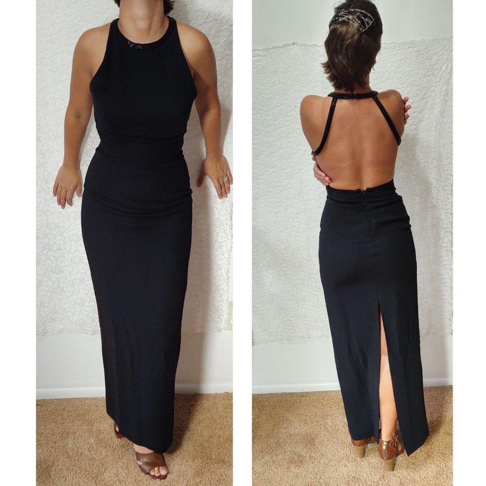 Bond Girl dress in black with beaded detail